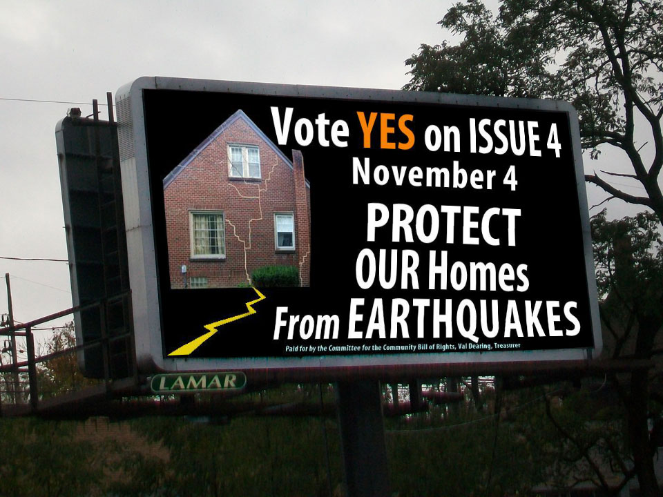 Vote YES! on Issue 4 on November 4 Protect Youngstown's drinking water, Protect Our homes from earthquakes and keep radioactive fracking waste out of Youngstown, Ohio!